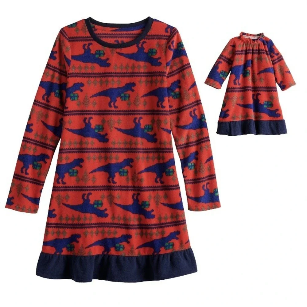 Jammies Girls Tree Rex Dinosaurs Night Gown & Doll Gown Set XL 14-16 New Soft
